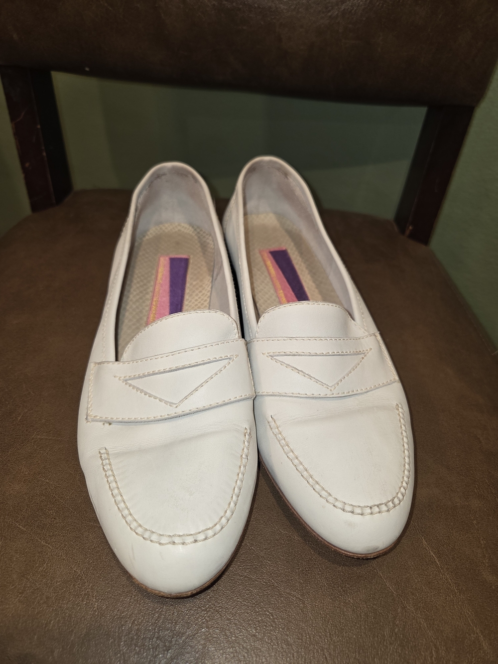 Susan Bennis/Warren Edwards White Leather Penny Loafers